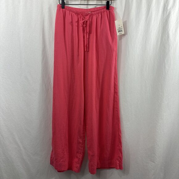 A New Day Coral Linen Wide Leg Pull On Drawstring Pants Womens Size S Beach - Picture 1 of 14